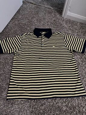 Men's Striped Polo Shirt in Navy and Cream